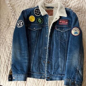 Levi's Blue Denim Sherpa-Lined Jacket with Patch Accents